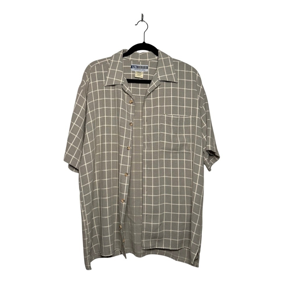 Mens Neutral Checkered Short Sleeve‎ Button Up Shirt